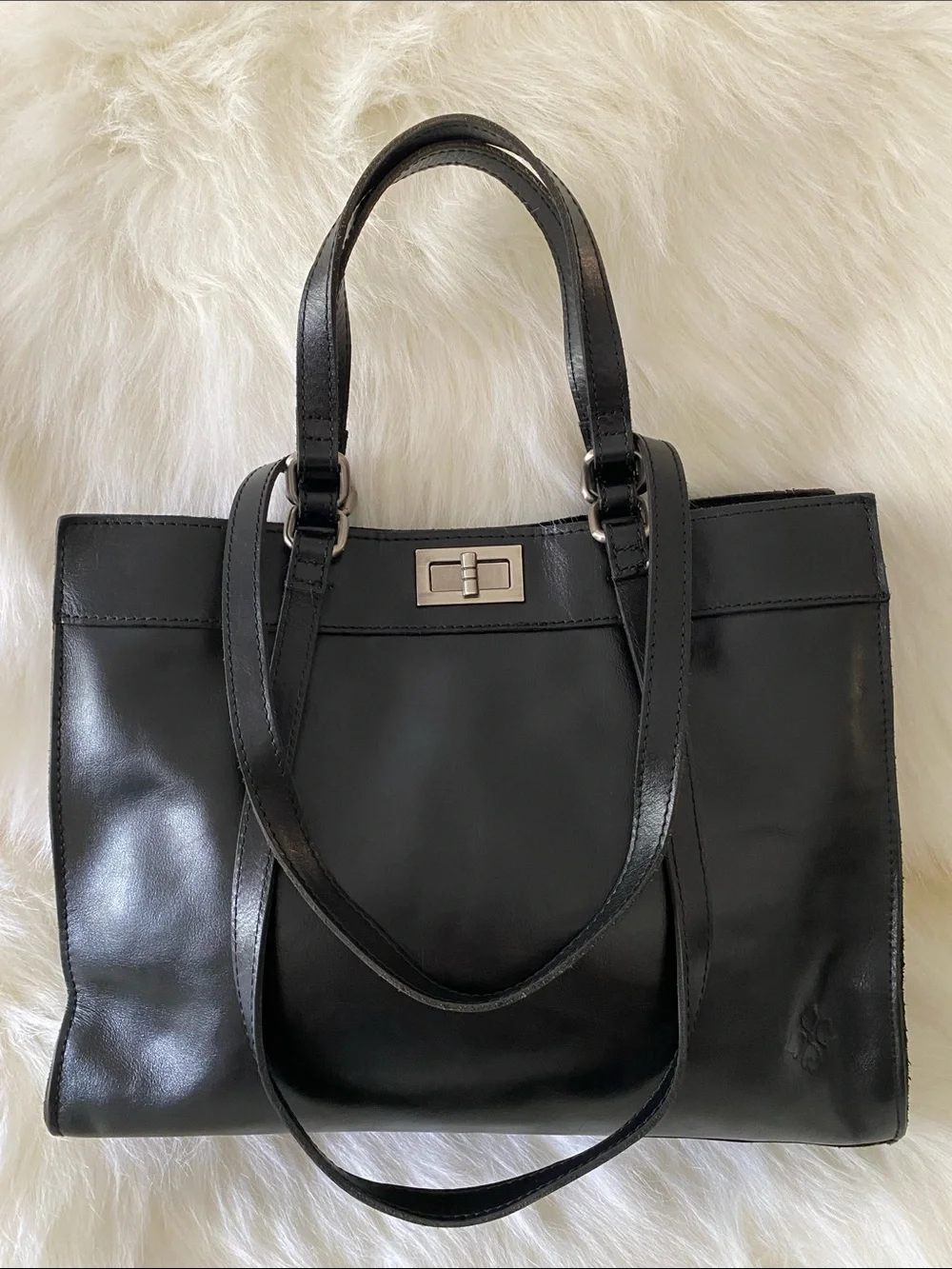 Patricia Nash Lucinda Full-Grain Leather Medium Tote Bag in Polished Black
